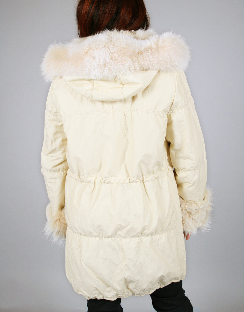Rabbit Lined Carcoat with Detach Hood-Vanilla