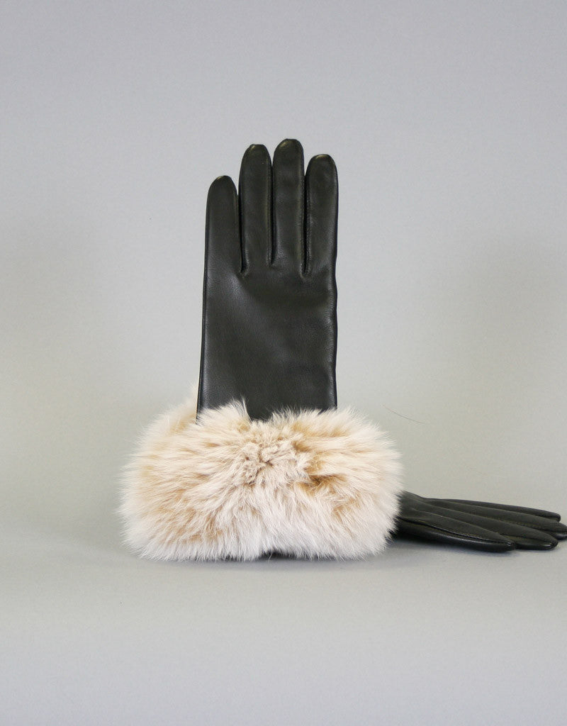 Fur Trim Leather Glove- Red dyed Indigo Fox