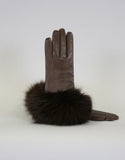 Cashmere Lined Fur Trim Glove-Black/ White Fox