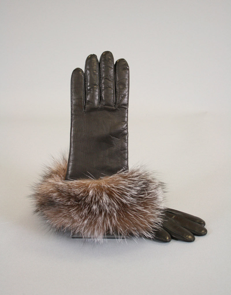 Cashmere Lined Fur Trim Glove-Black/ Dark Ranch