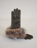Cashmere Lined Fur Trim Glove-Black/ Pink Fox
