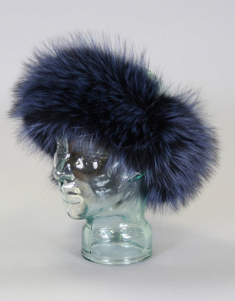 Wide Fur Headband-Navy Dyed Silver