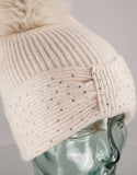 Bow Crystal Pom Hat - Pearl