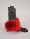 Fur Trim Leather Glove- Blush Fox