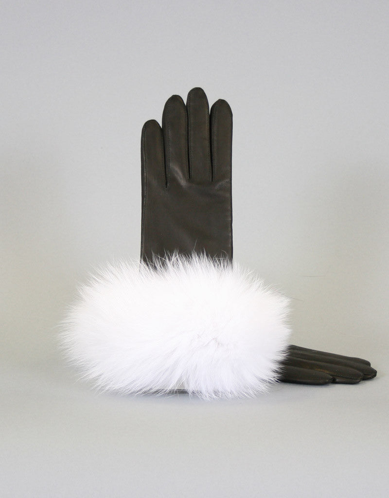 Cashmere Lined Fur Trim Glove-Black/ Pink Fox