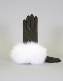 Cashmere Lined Fur Trim Glove-Black/ Crystal Fox