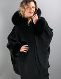 Hooded One Button Cape- Black