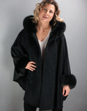 Hooded One Button Cape- Black