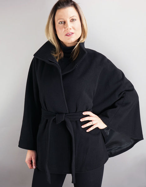 Belted Modern Cape/Jacket - Black