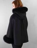 Belted Cape/ Jacket with Hood- Black