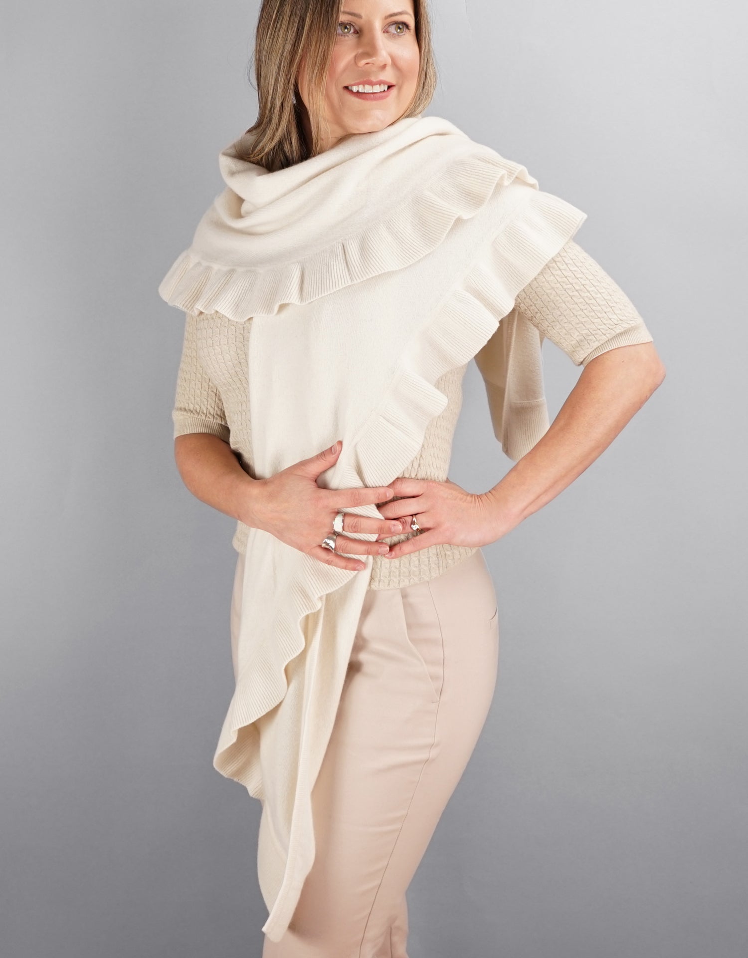 Shawl Ruffle Beautiful Cashmere Ruffle Shawl- Cream - Snowflake