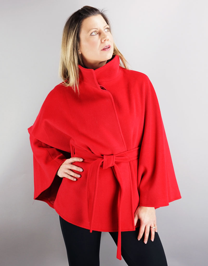 Belted Modern Cape/Jacket - Red - Snowflake