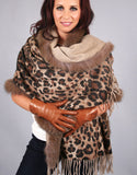 Printed Cashmere Shawl-Grey Blue with Pearl Fox