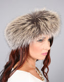 Wide Fur Headband-Crystal Dyed Silver