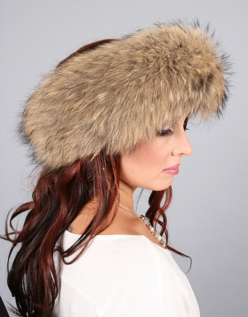 Wide Fur Headband- Red Dyed Silver