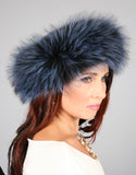 Wide Fur Headband-Navy Dyed Silver