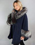 Dramatic Belted Alpaca Cape/ Jacket- Navy Silver