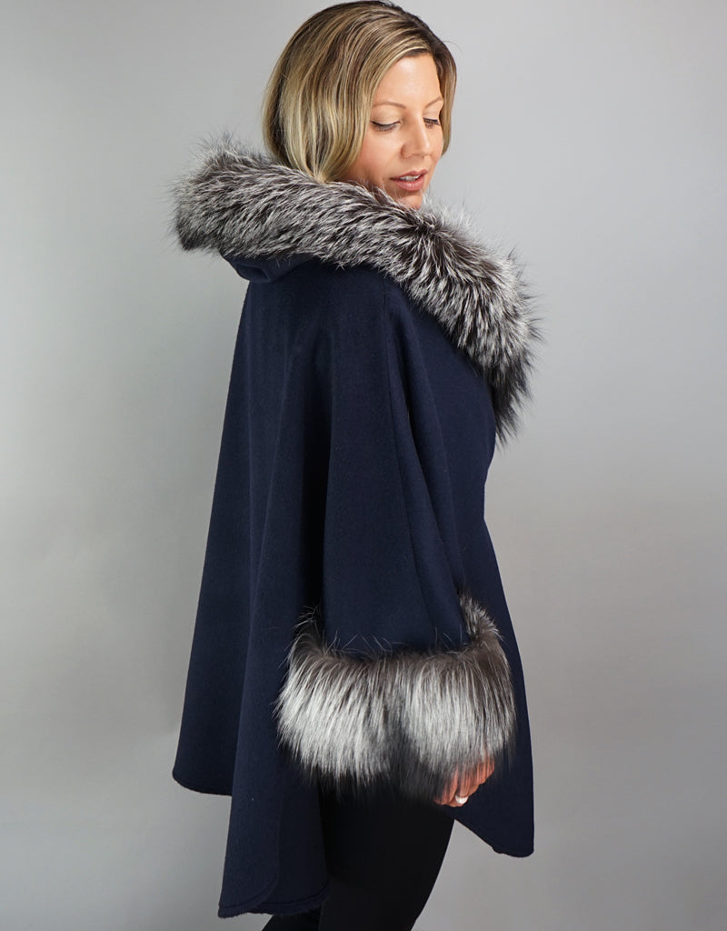 Dramatic Belted Alpaca Cape/ Jacket- Navy Silver