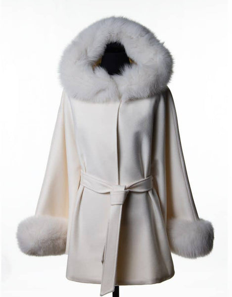 Belted Cape/ Jacket with Hood- Off White
