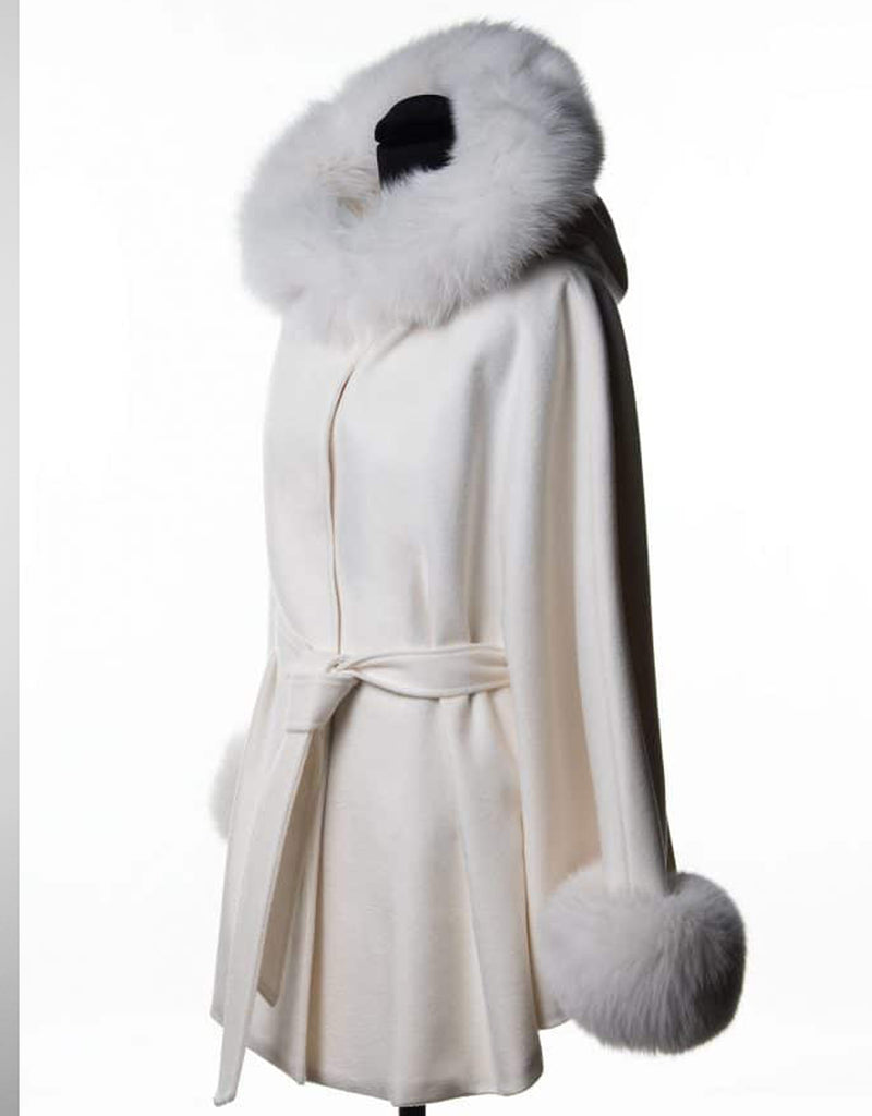 Belted Cape/ Jacket with Hood- Off White