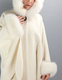Hooded One Button Cape- Ivory
