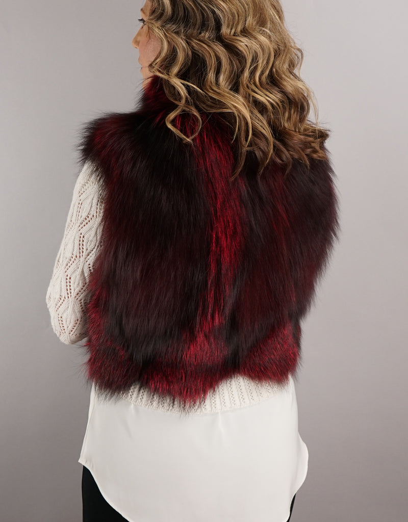 Fox & Leather Crop Vest - Red Dyed Silver