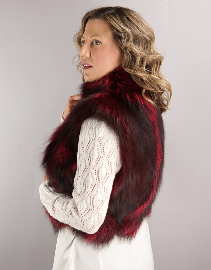 Fox & Leather Crop Vest - Red Dyed Silver