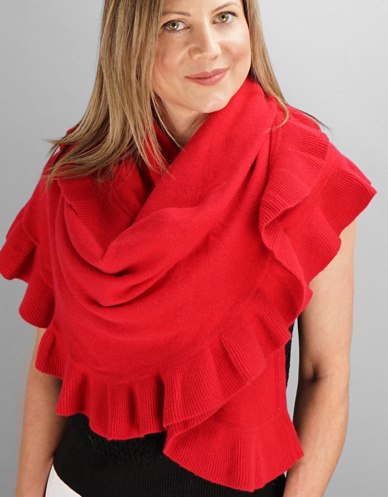 Shawl Ruffle Beautiful Cashmere Ruffle Shawl- Cherry Red - Snowflake