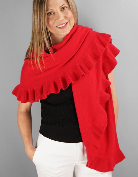 Shawl Ruffle Beautiful Cashmere Ruffle Shawl- Cherry Red - Snowflake