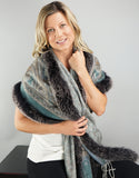 Printed Cashmere Shawl- Turquoise Scroll / Black Snow