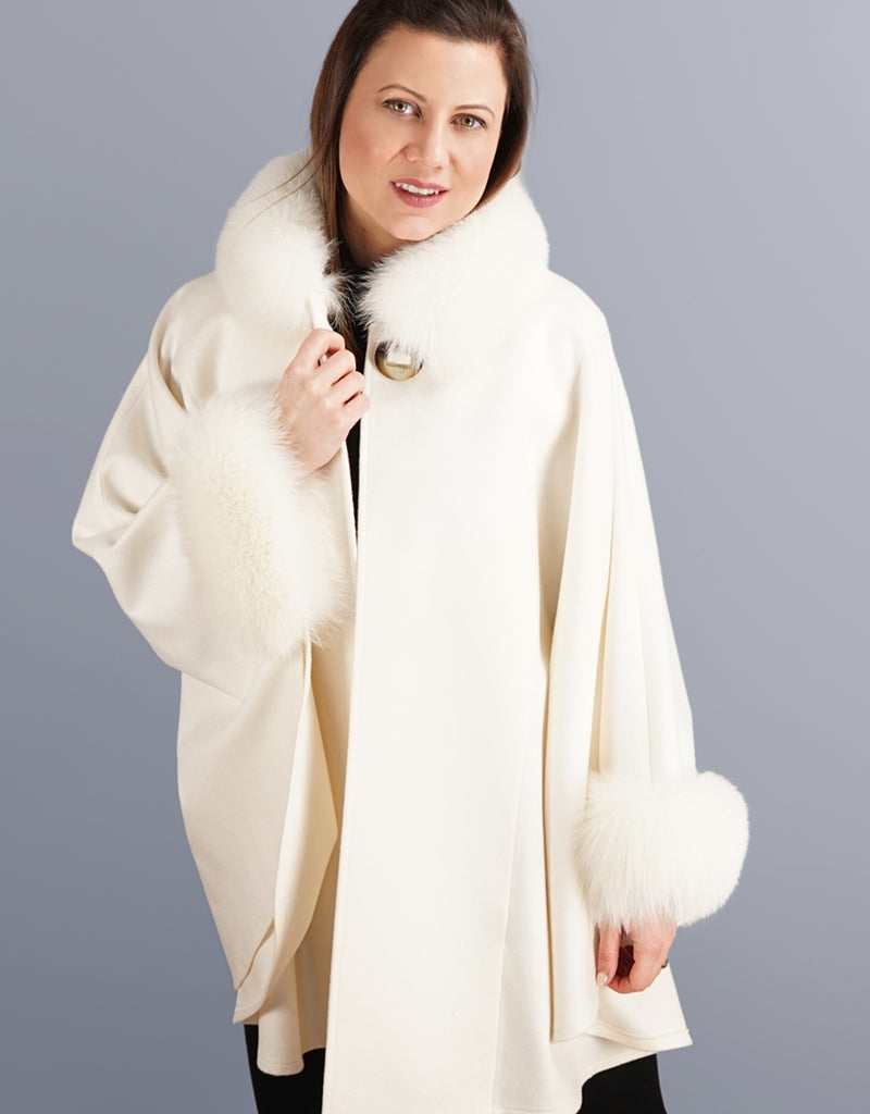 Cashmere Mandarin Collar Cape- Off White