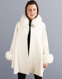 Cashmere Mandarin Collar Cape- Off White