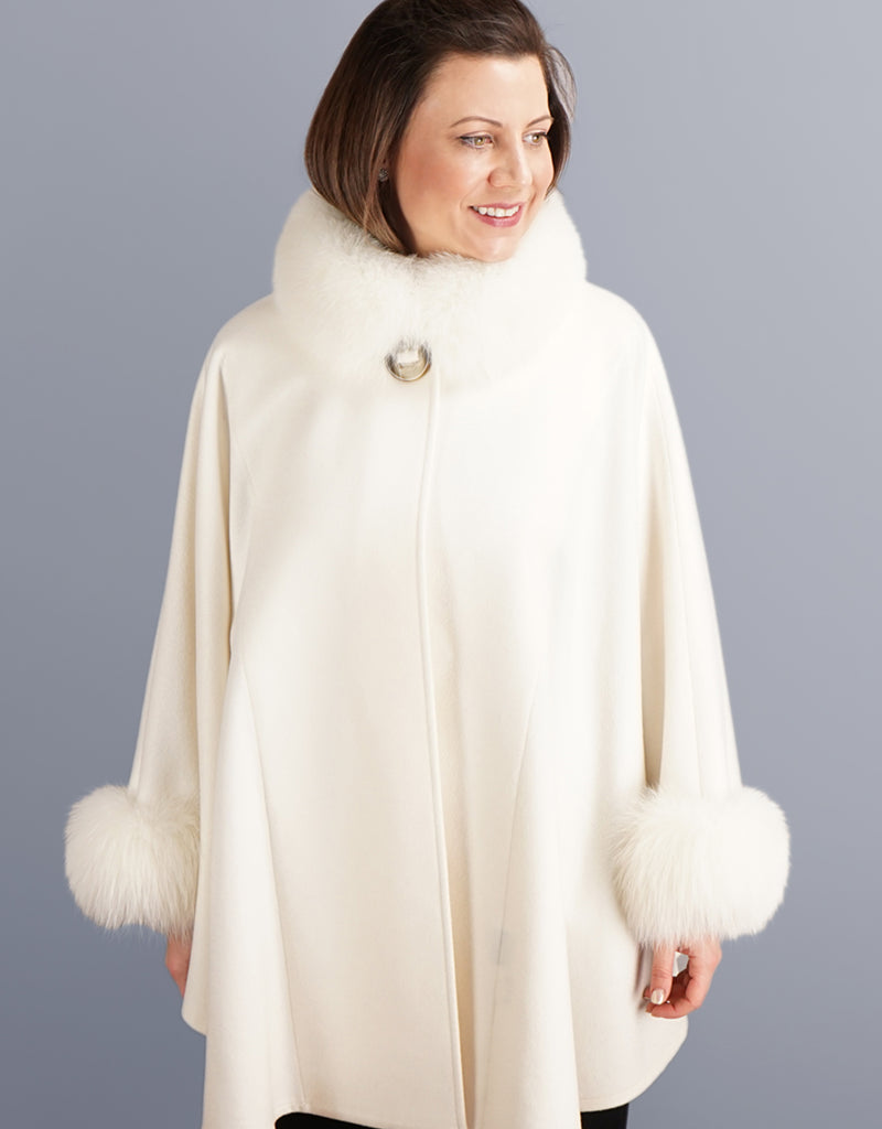 Cashmere Mandarin Collar Cape- Off White