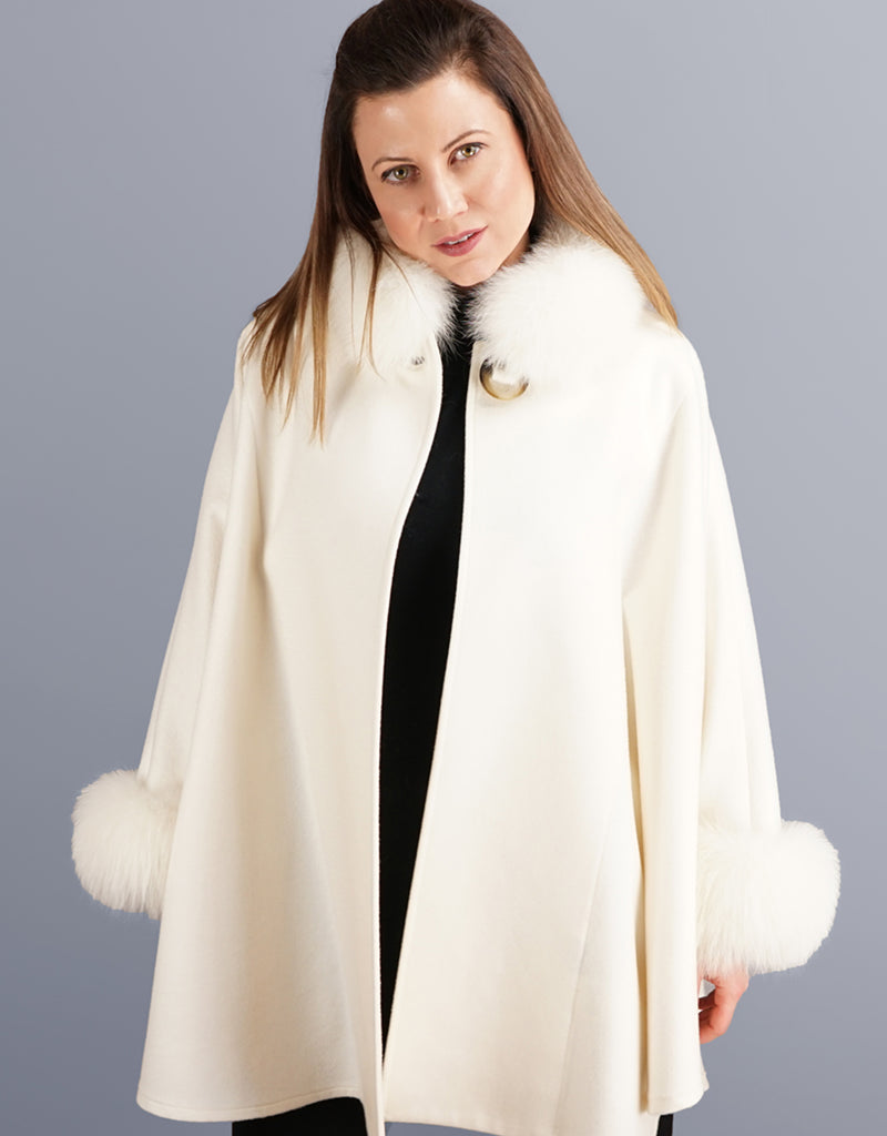 Cashmere Mandarin Collar Cape- Off White